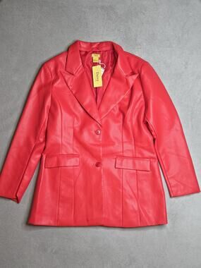 Daisy Red Faux Leather Blazer Jacket Size 1X PU Coat